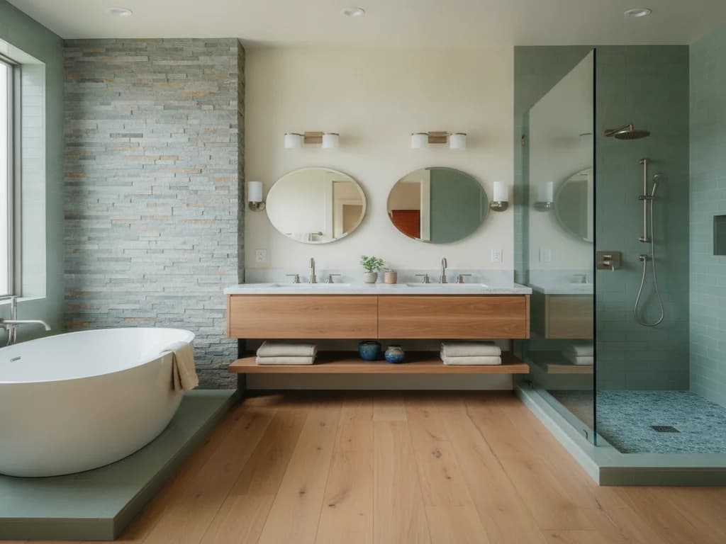 Sage green and cream bathroom color scheme design concept