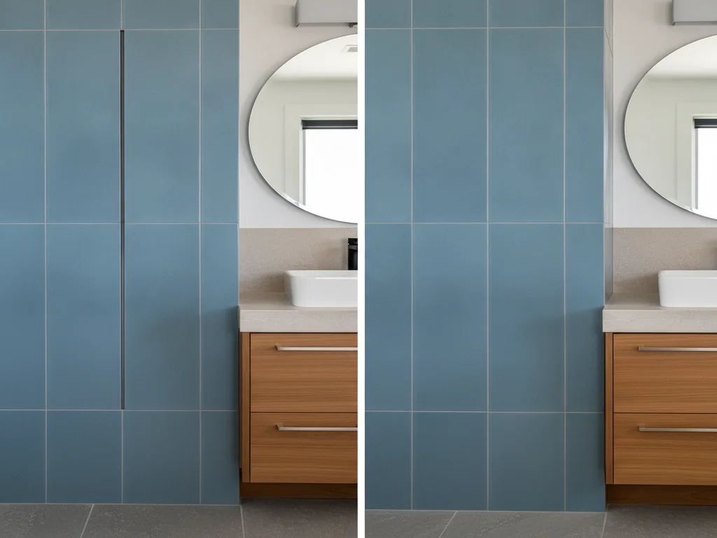 Close-up showing tile lippage versus a flush, level tile installation