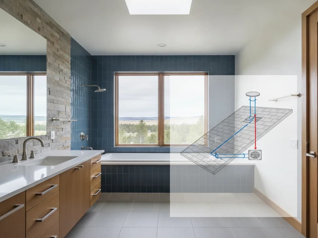 Diagram of bathroom exhaust fan duct routed to an exterior roof cap