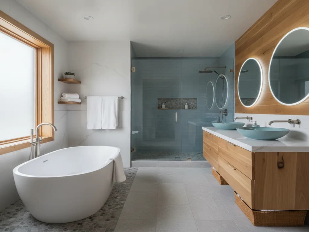 Cramped, cluttered bathroom with poor lighting and little storage