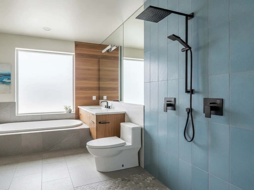 WaterSense low-flow showerhead and dual-flush toilet control