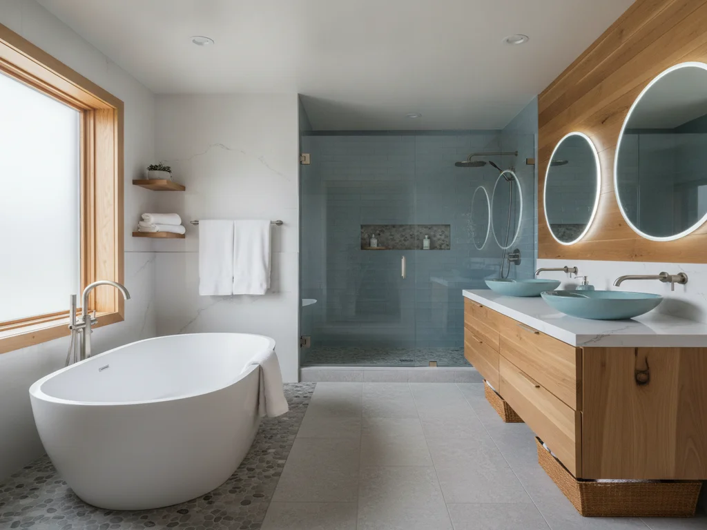 Cramped, cluttered bathroom with poor lighting and little storage